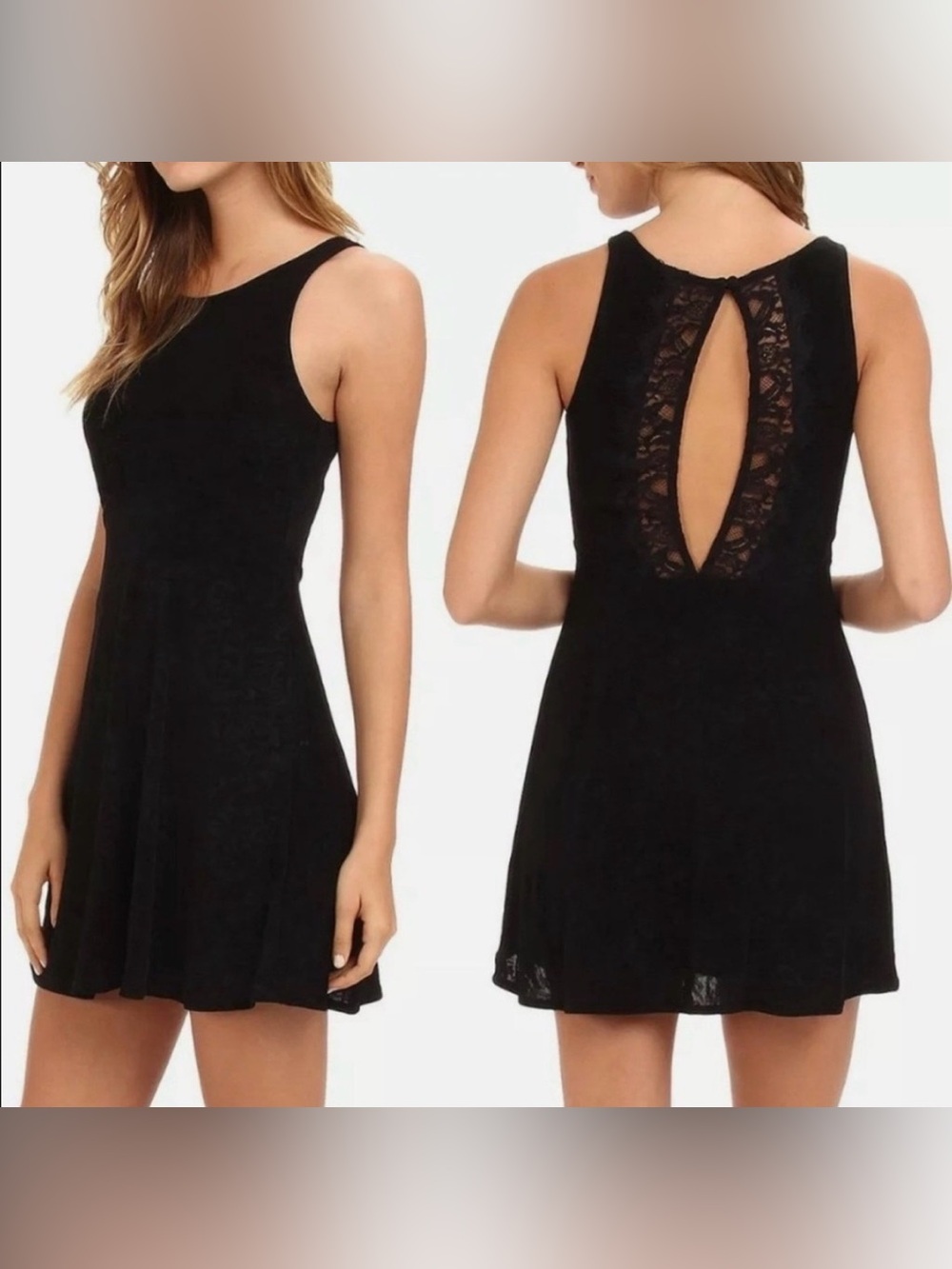 Free People Black Lace-Back Mini Swing Dress